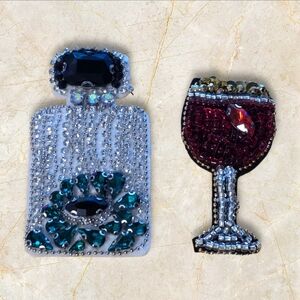 Perfume Bottle & Wine Glass Beaded Patch Set